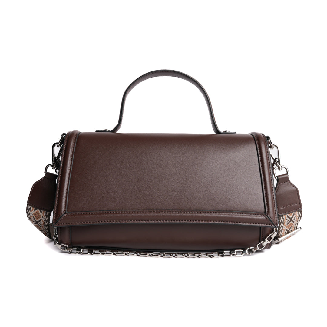 Sac baguette LOUNA en cuir MARRON de face