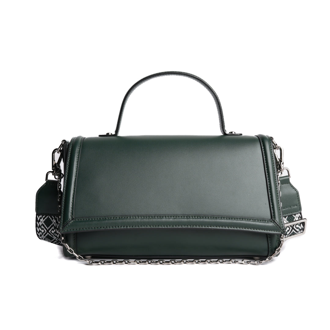 Sac baguette LOUNA en cuir VERT de face