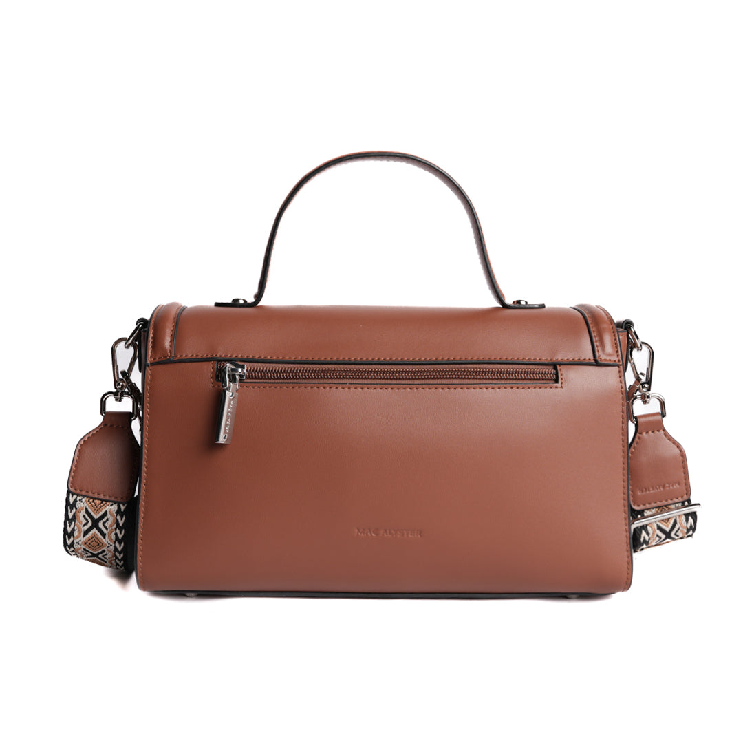 Sac baguette LOUNA en cuir COGNAC de dos