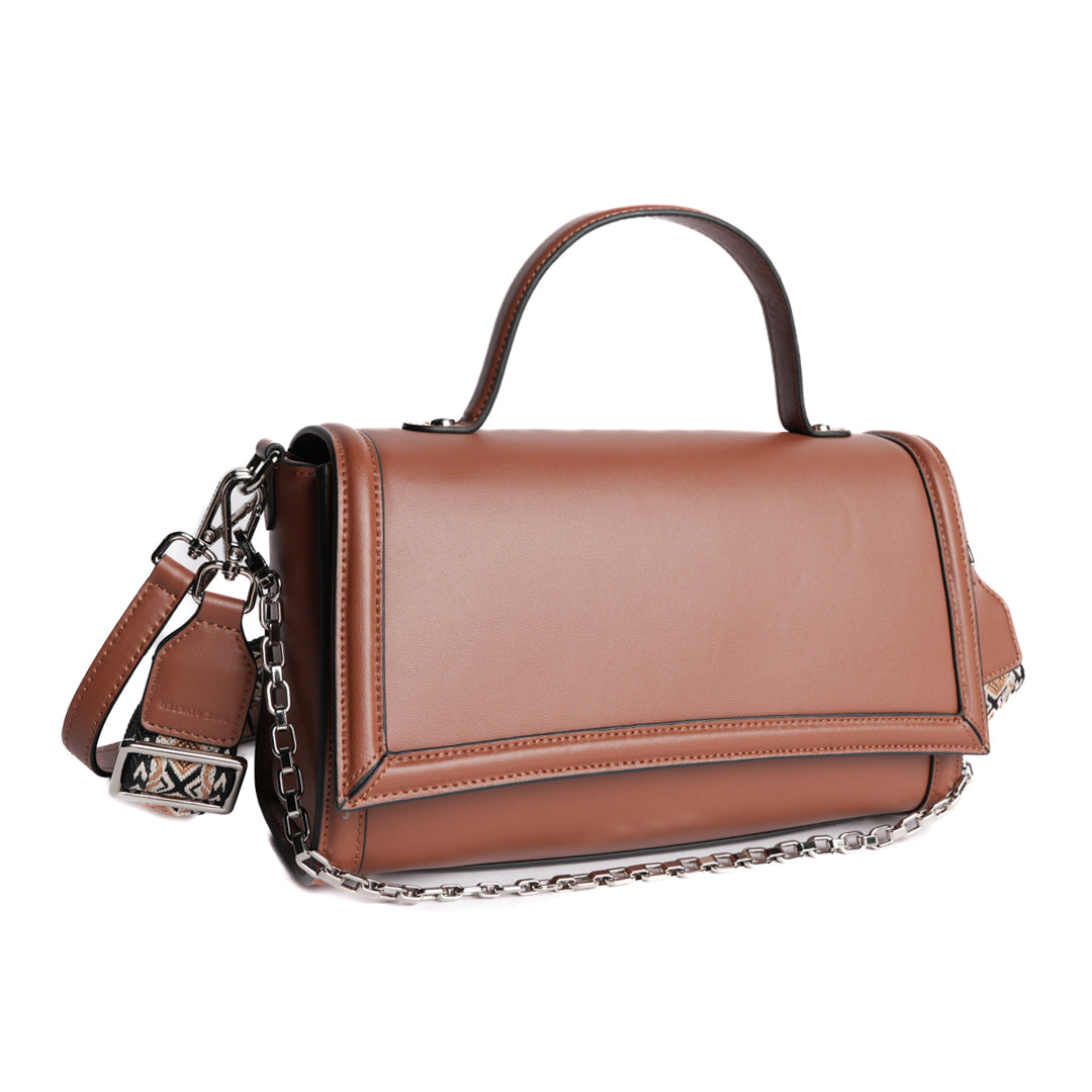 Sac baguette LOUNA en cuir COGNAC de trois-quarts