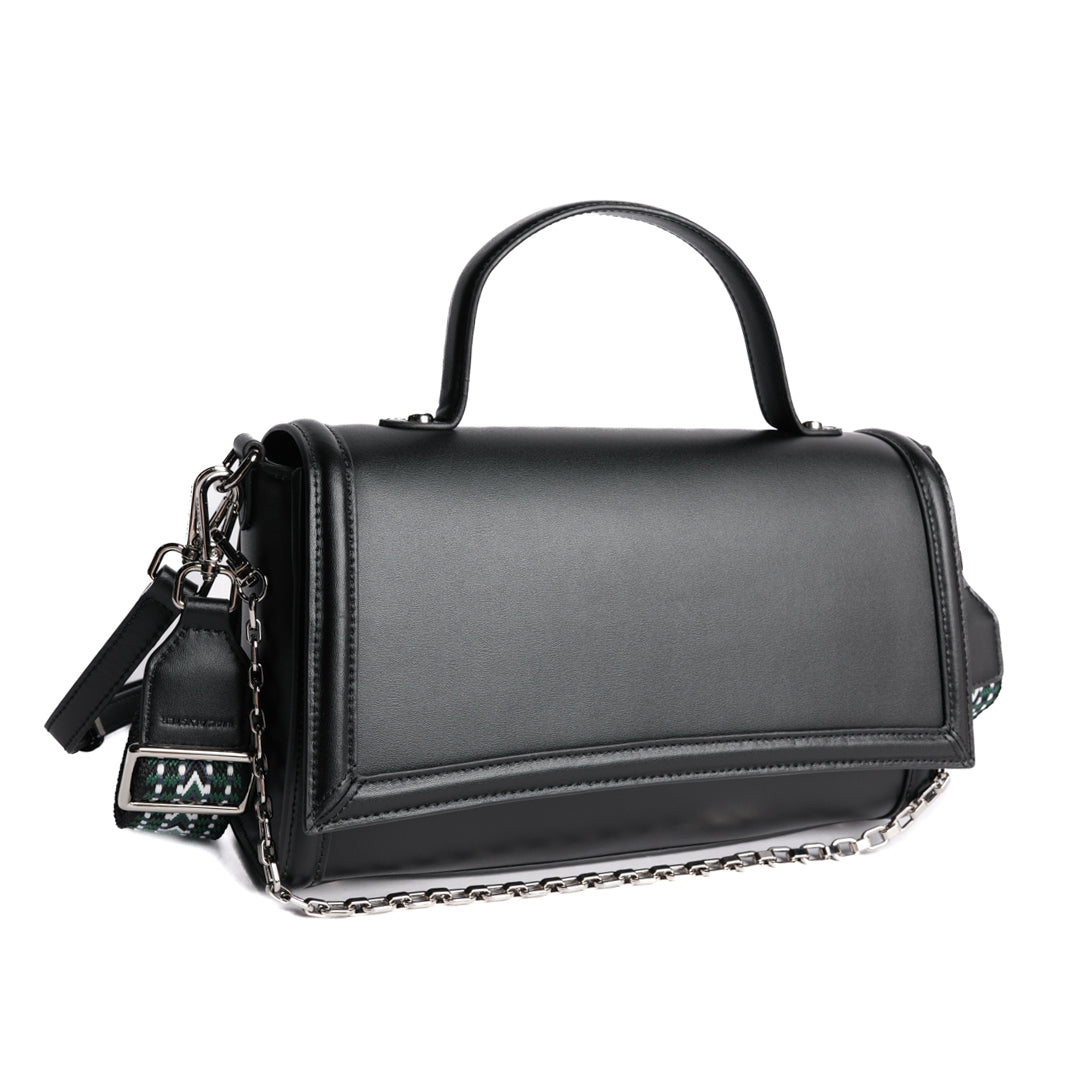 Sac baguette LOUNA en cuir NOIR de trois-quarts