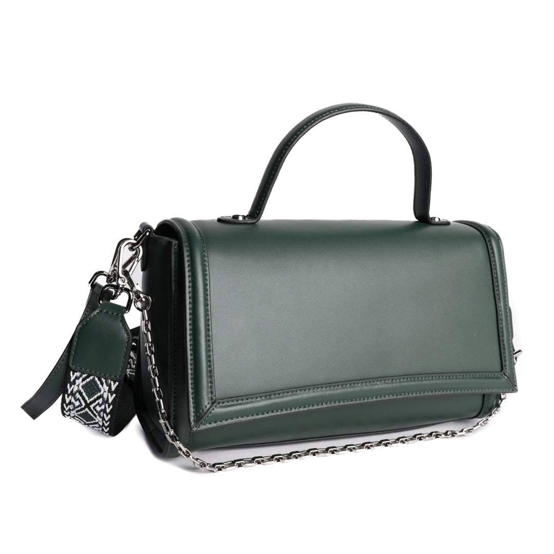 Sac baguette LOUNA en cuir VERT de trois-quarts