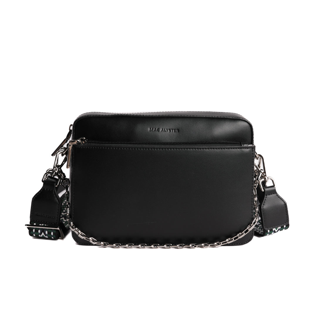 Sac trotteur LOUNA en cuir NOIR de face