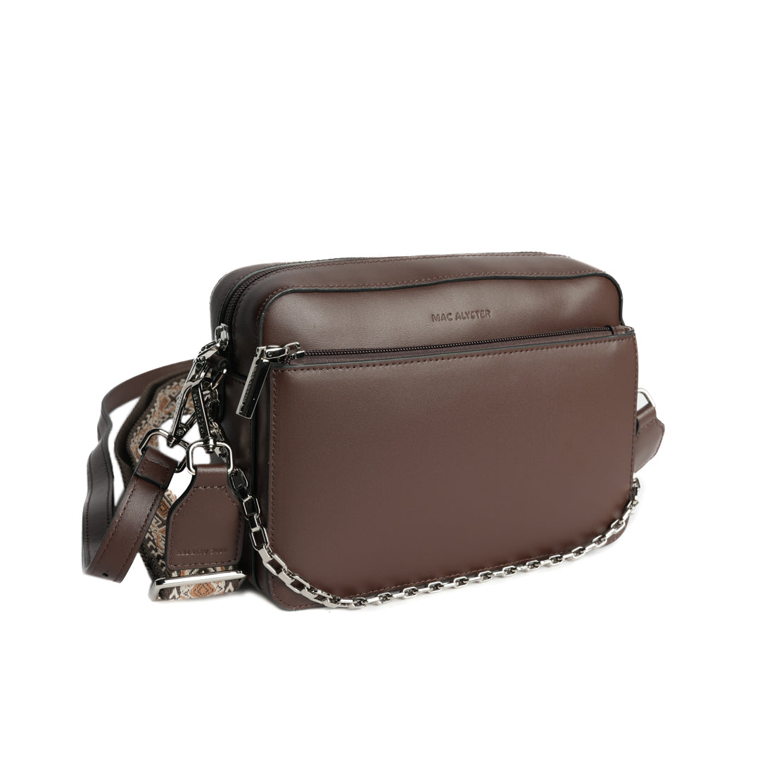 Sac trotteur LOUNA en cuir MARRON de trois-quarts