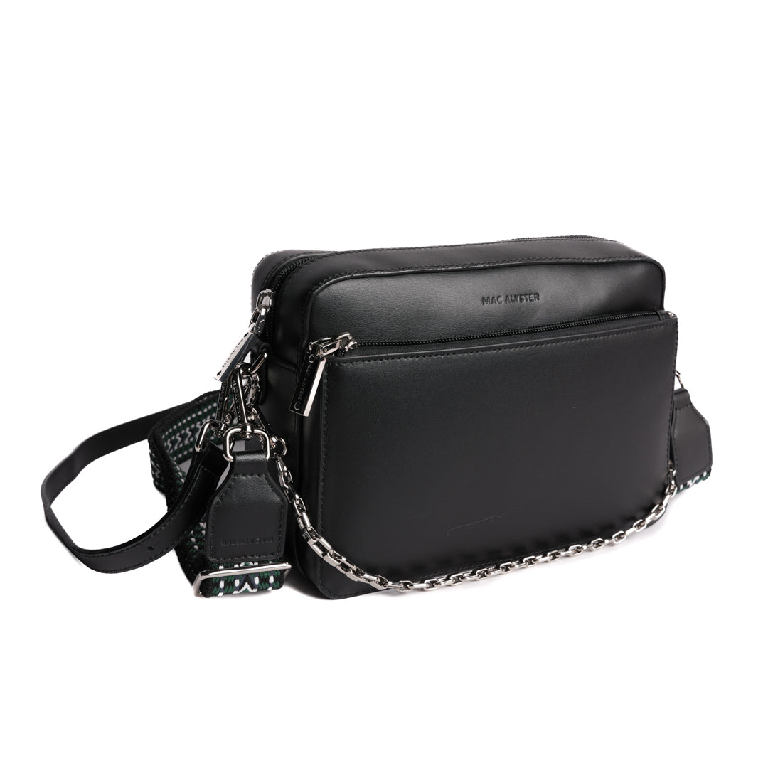 Sac trotteur LOUNA en cuir NOIR de trois-quarts