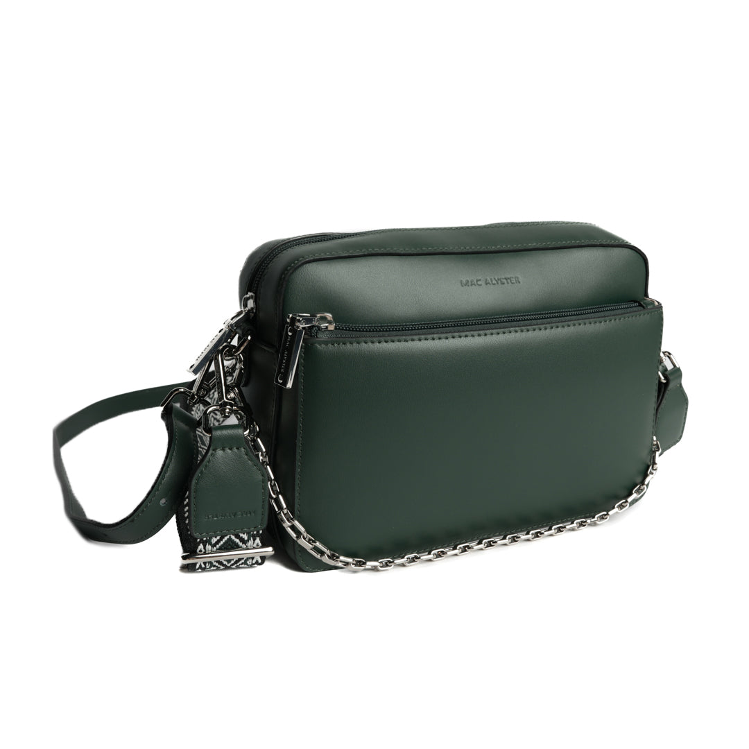 Sac trotteur LOUNA en cuir VERT de trois-quarts