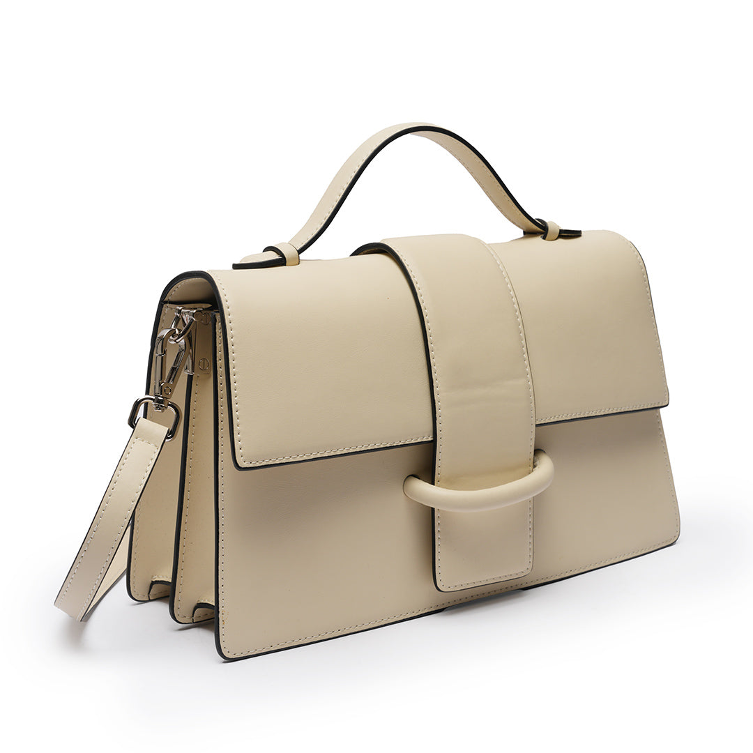 Sac à main THEA BEIGE en cuir de trois-quarts