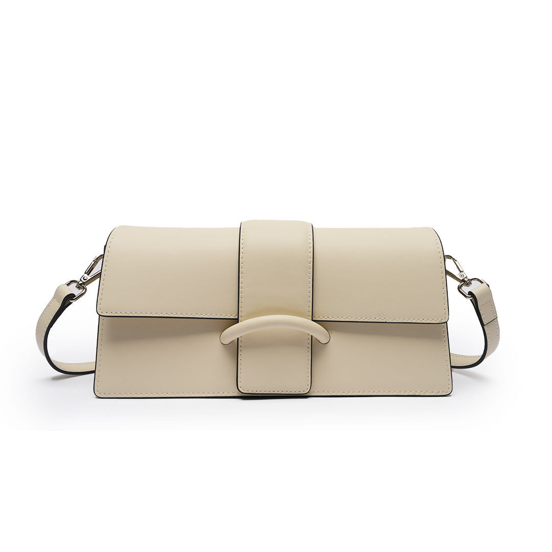 Sac baguette THÉA Mac Alyster en cuir BEIGE de face