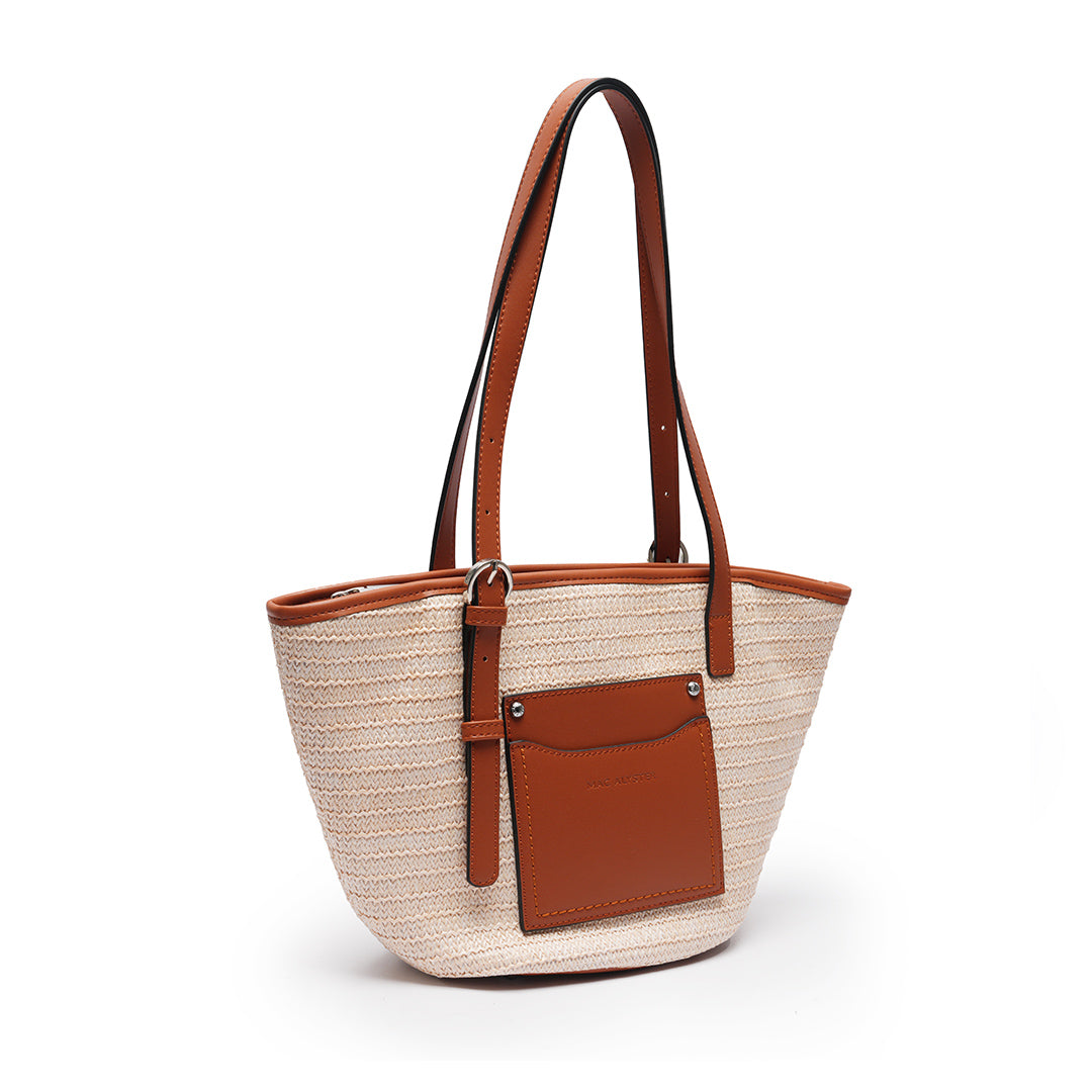 Sac porté épaule Saint Tropez N°1 en paille COGNAC de trois-quarts