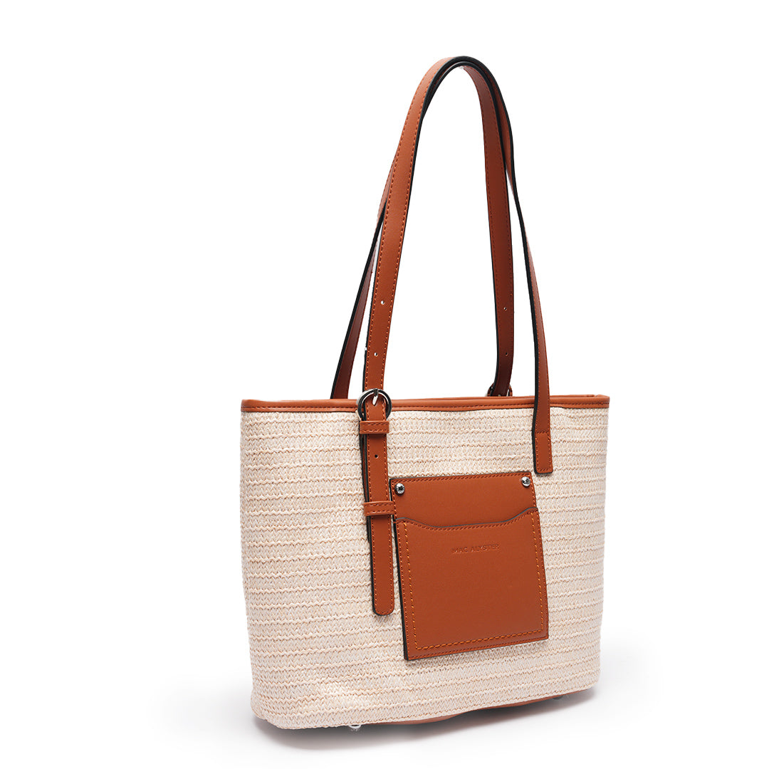 Sac porté épaule Saint Tropez N°2 en paille COGNAC de trois-quarts