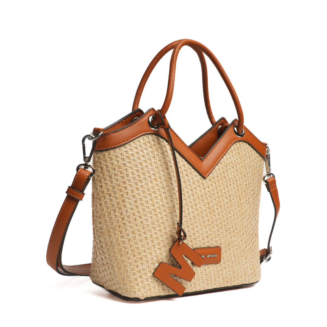 Sac porté main SAINT RAPHAËL pour femme en paille COGNAC de trois-quarts