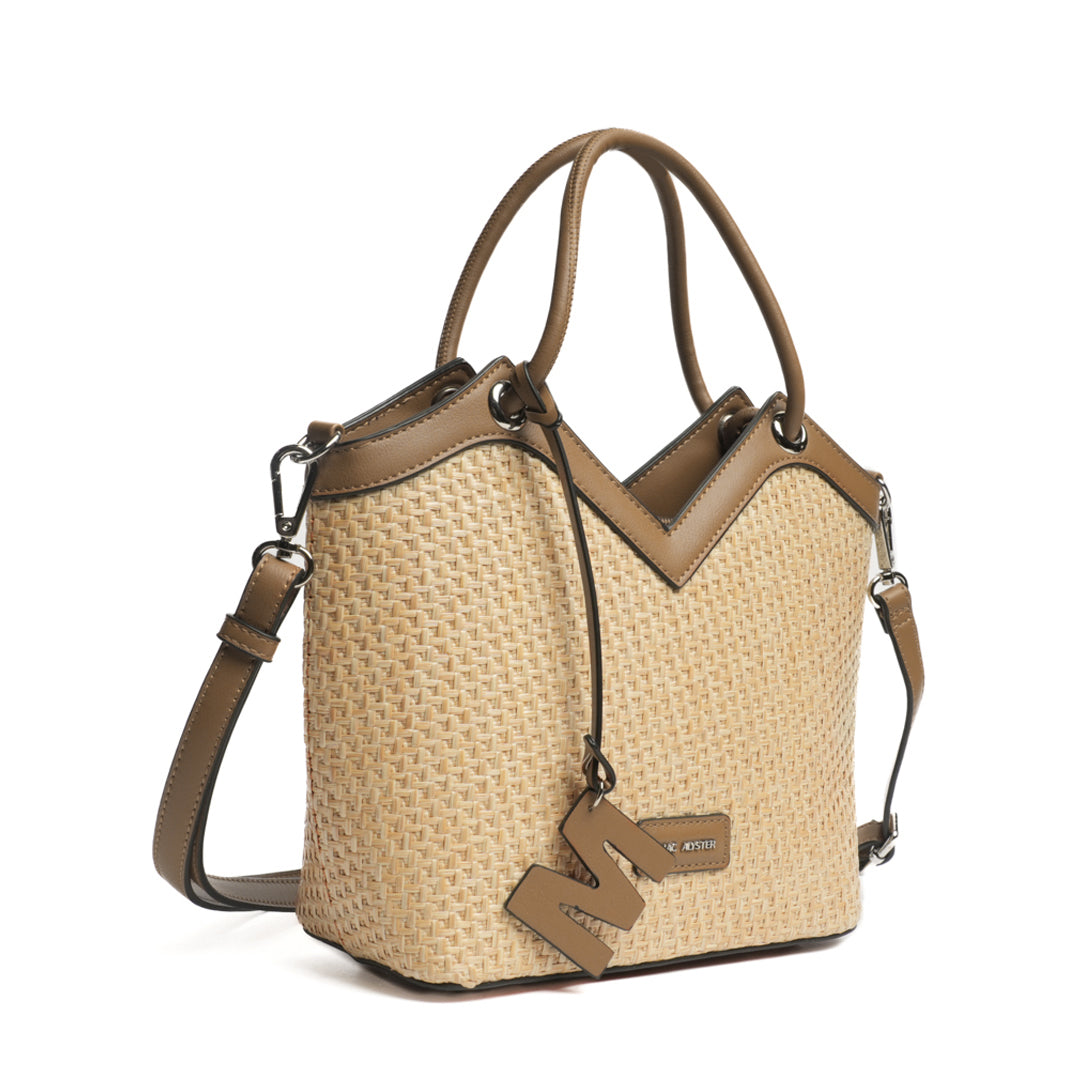 Sac porté main SAINT RAPHAËL pour femme en paille PRALINE de trois-quarts