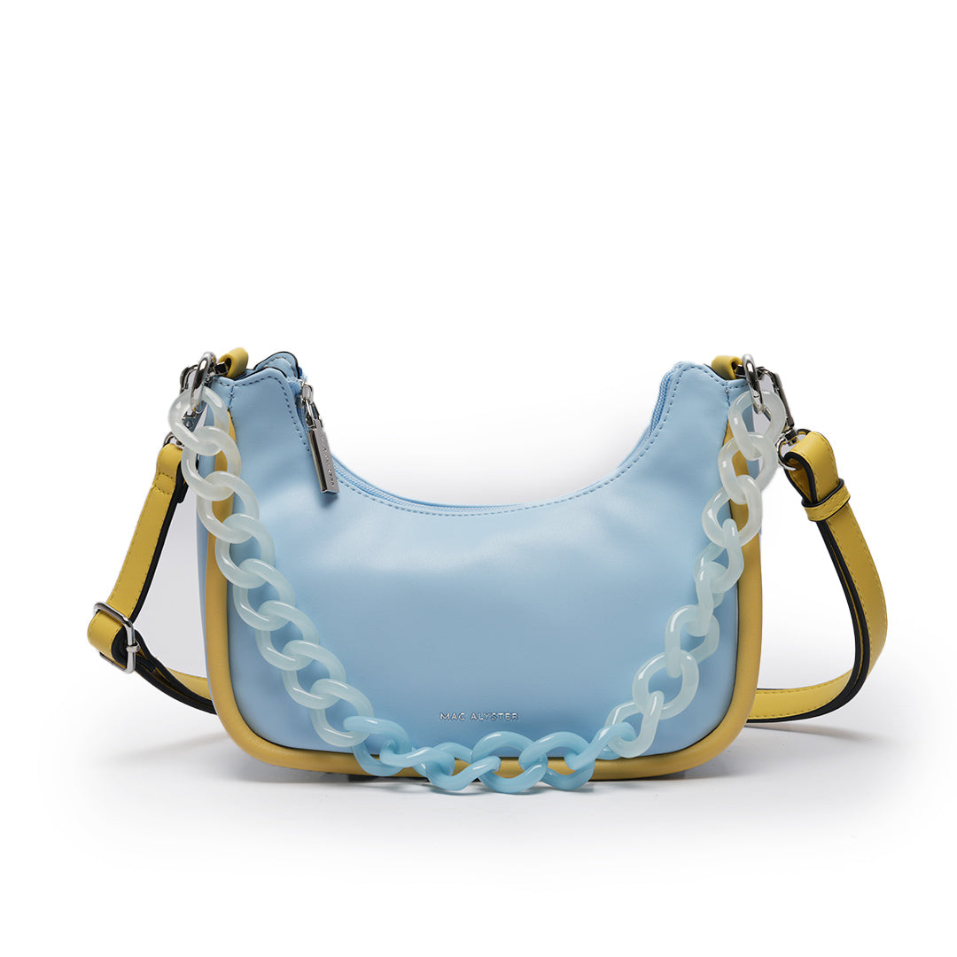 Sac demi-lune FREEZE en cuir synthétique BABY BLUE de face