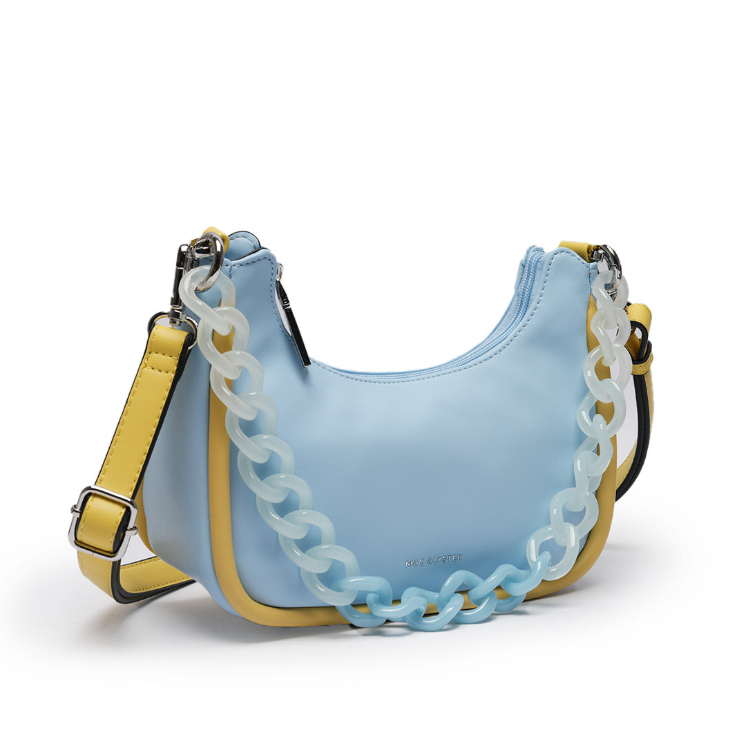 Sac demi-lune FREEZE en cuir synthétique BABY BLUE de trois-quarts