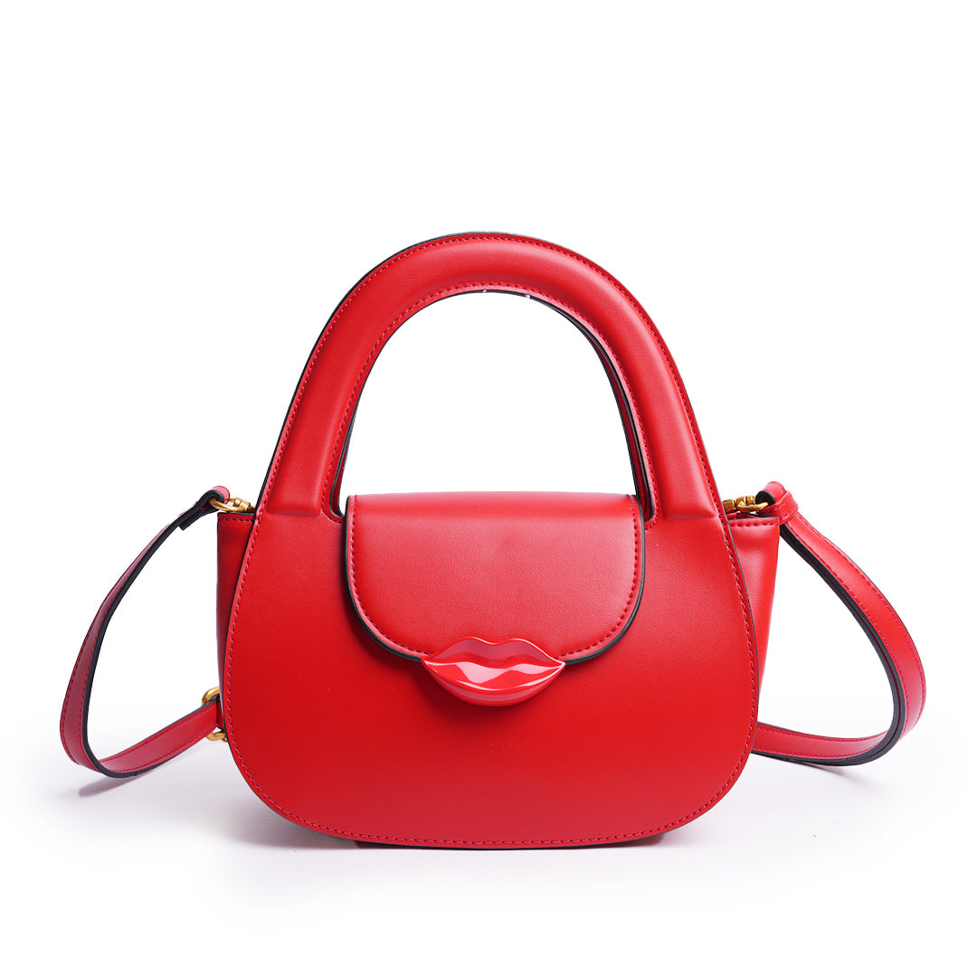 Sac à main BISOUS en cuir synthétique ROUGE de face