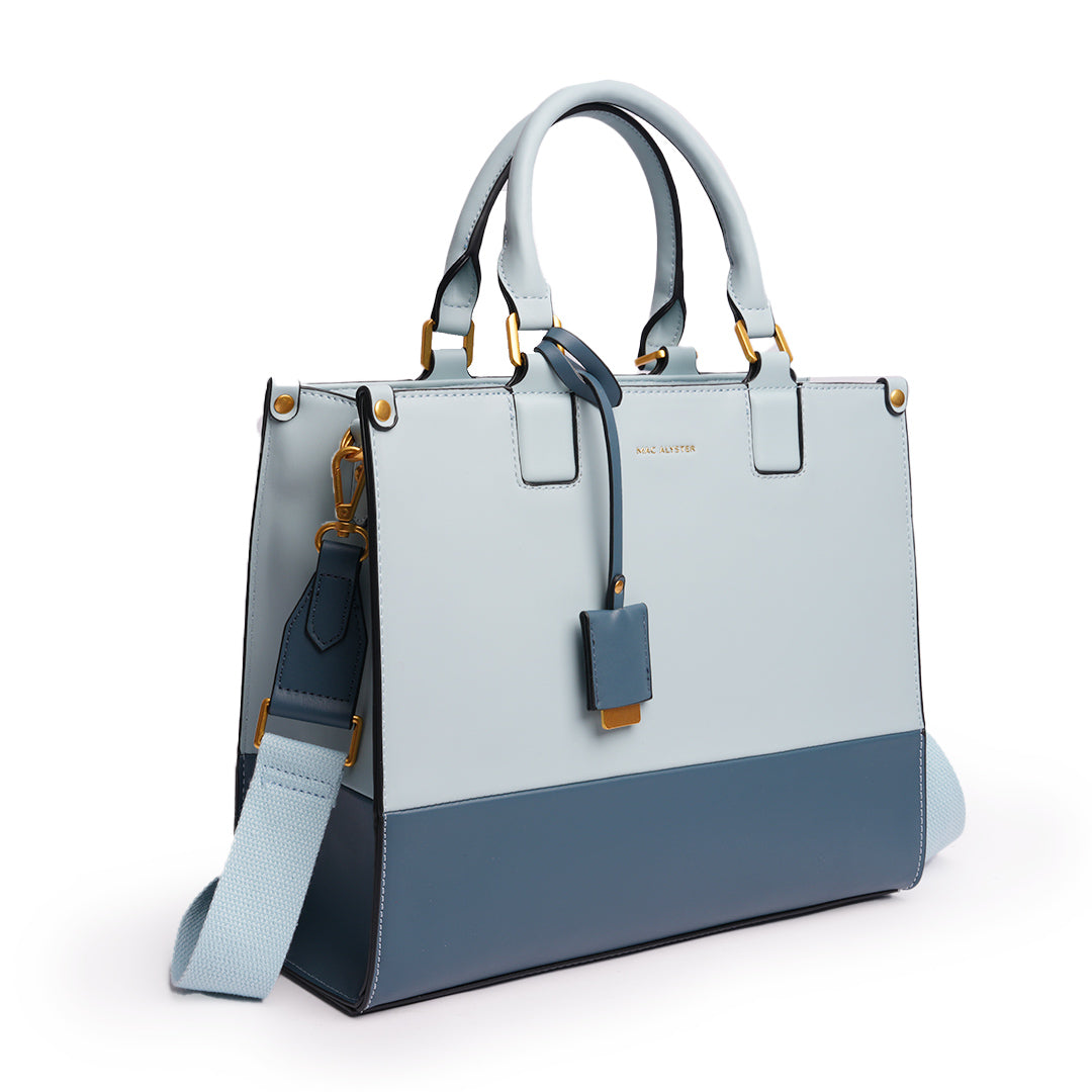 Sac à main avec bijou DUO pour femme en cuir synthétique BLEU de trois-quarts