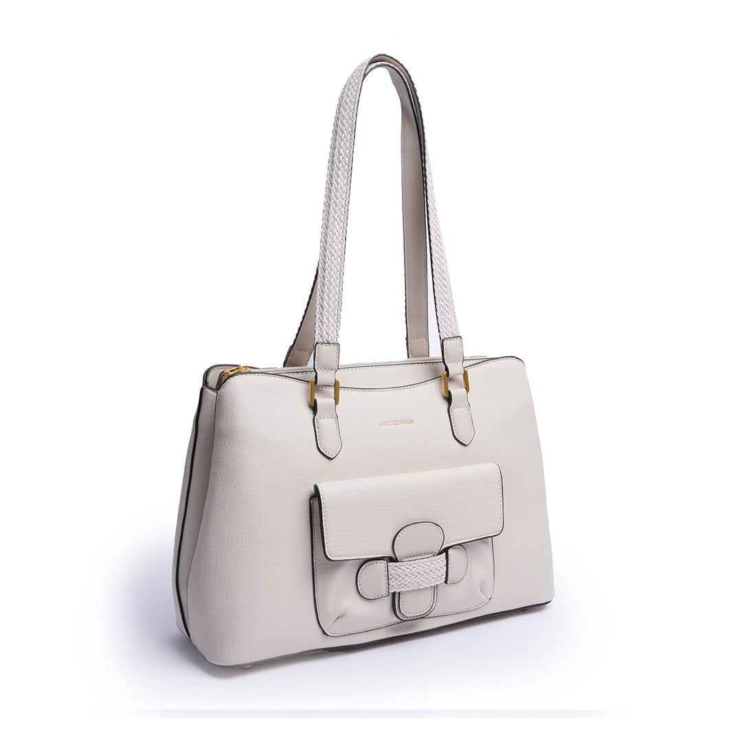 Sac porté épaule CITY pour femme en cuir synthétique BEIGE de trois-quarts