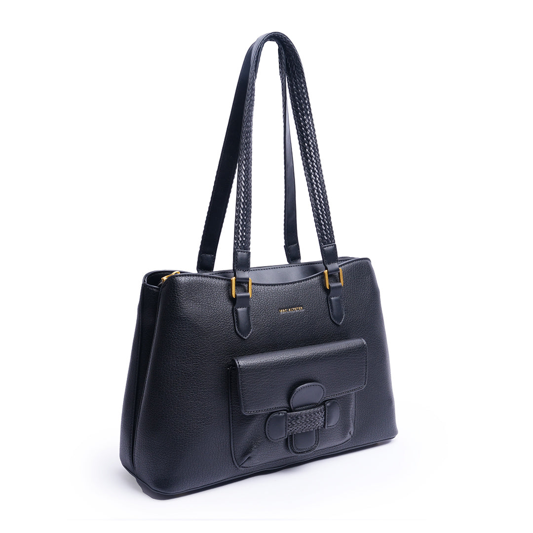 Sac porté épaule CITY pour femme en cuir synthétique NOIR de trois-quarts