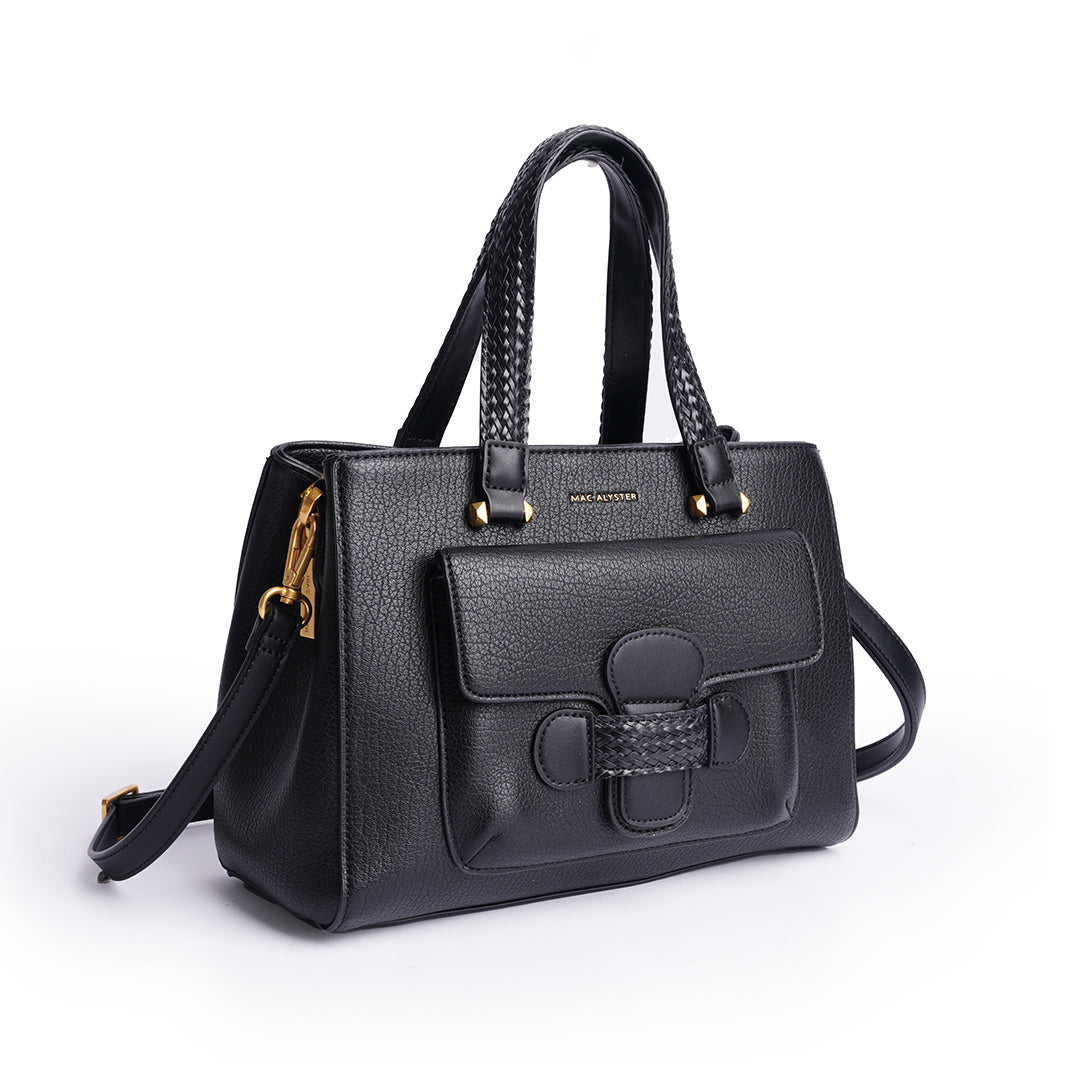 Sac à main CITY pour femme en cuir synthétique NOIR de trois-quarts