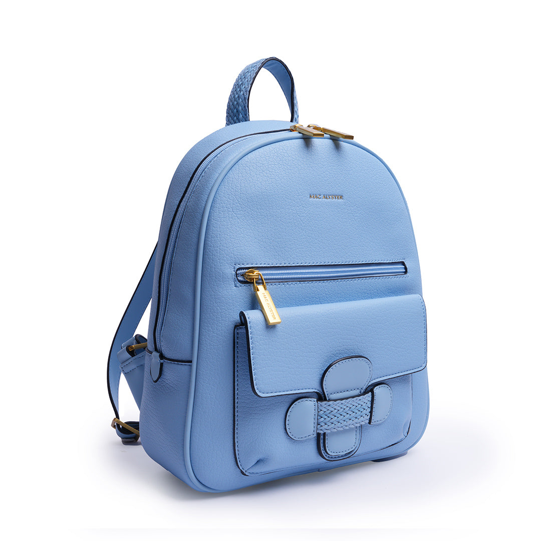 Sac à dos CITY pour femme en cuir synthétique BLEU de trois-quarts