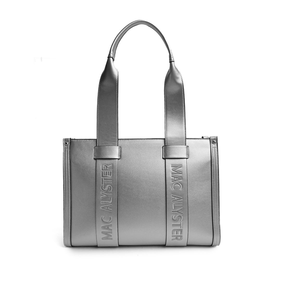 Sac shopping BASIC CLOVER pour femme en cuir synthétique ARGENT de face