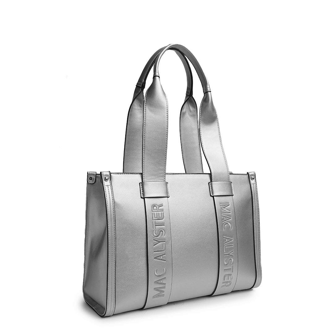 Sac shopping BASIC CLOVER pour femme en cuir synthétique ARGENT de trois-quarts