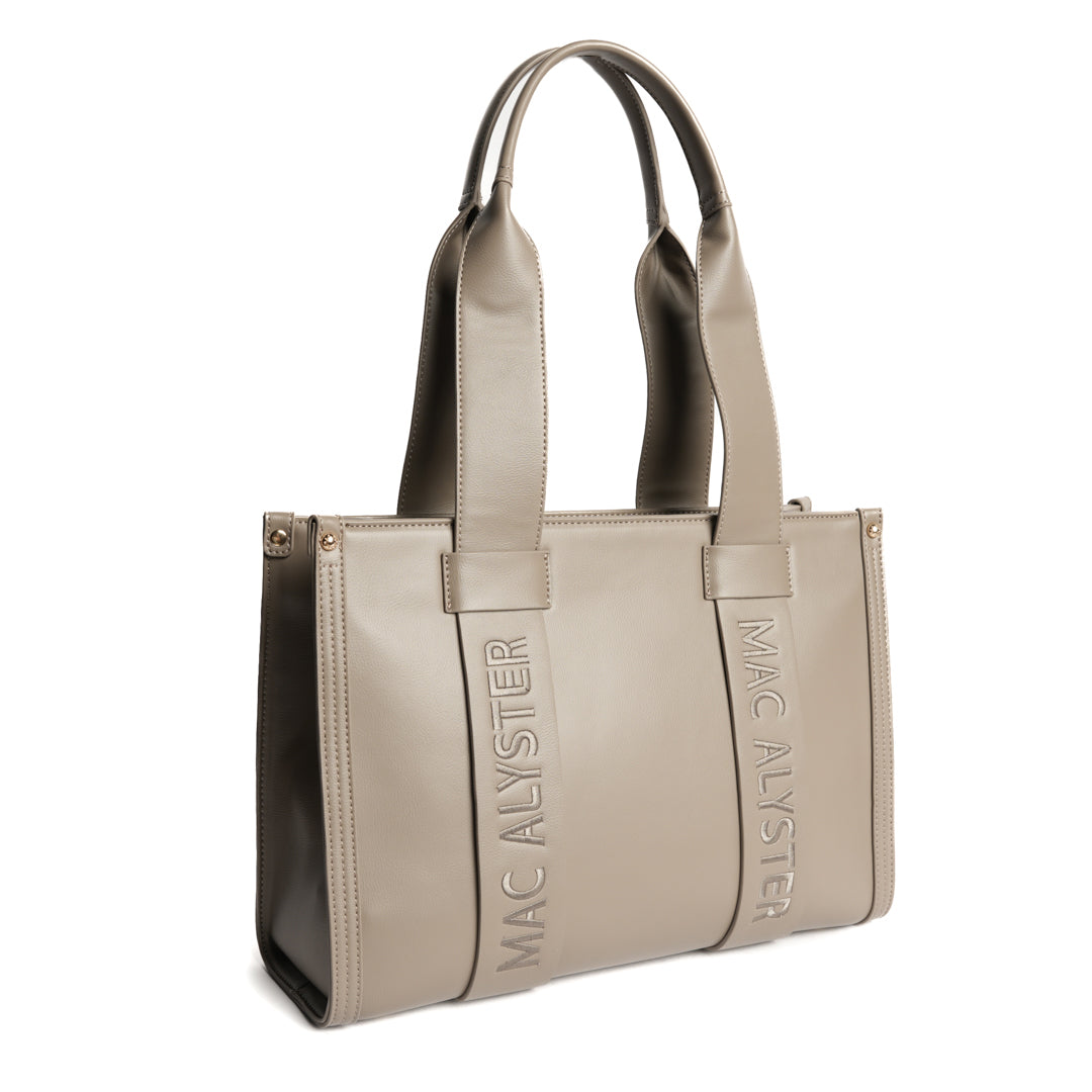 Sac shopping BASIC CLOVER pour femme en cuir synthétique TAUPE de trois-quarts