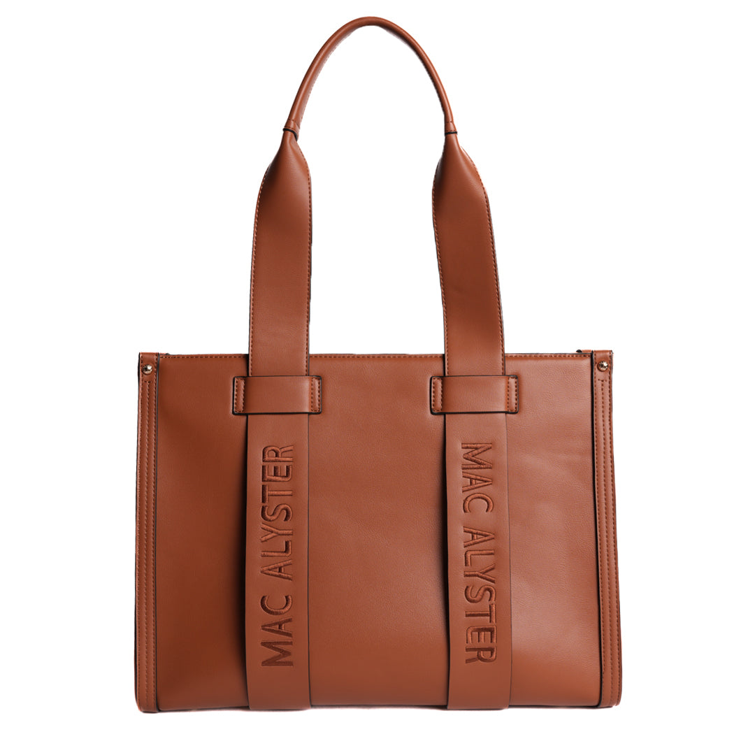 Sac cabas A4 BASIC CLOVER en cuir synthétique COGNAC de face