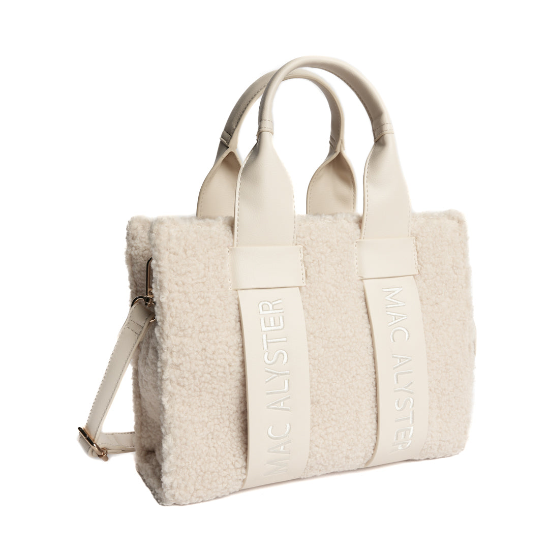 Petit sac cabas CAPSULE CLOVER en matière synthétique BEIGE de trois-quarts