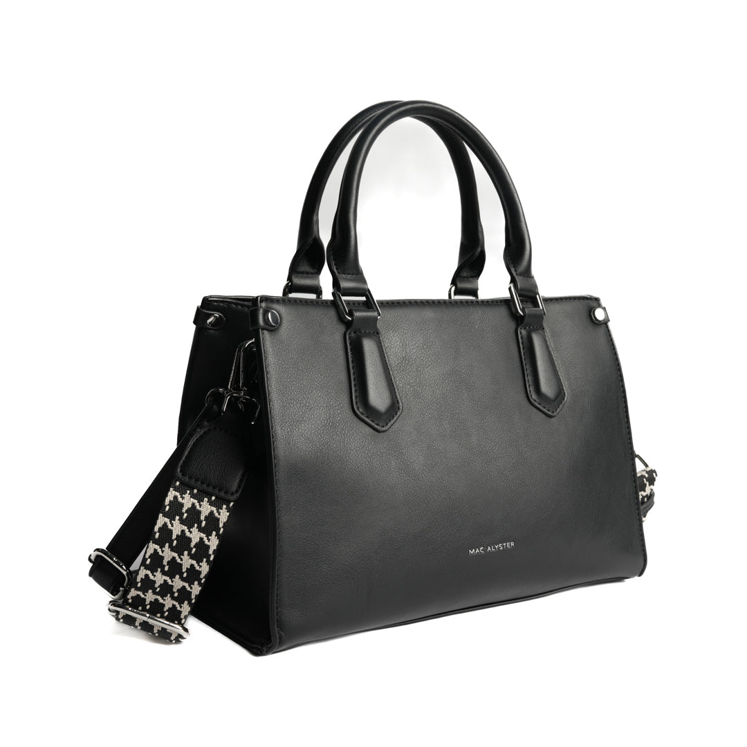 Sac de ville MILAN en cuir synthétique NOIR de trois-quarts