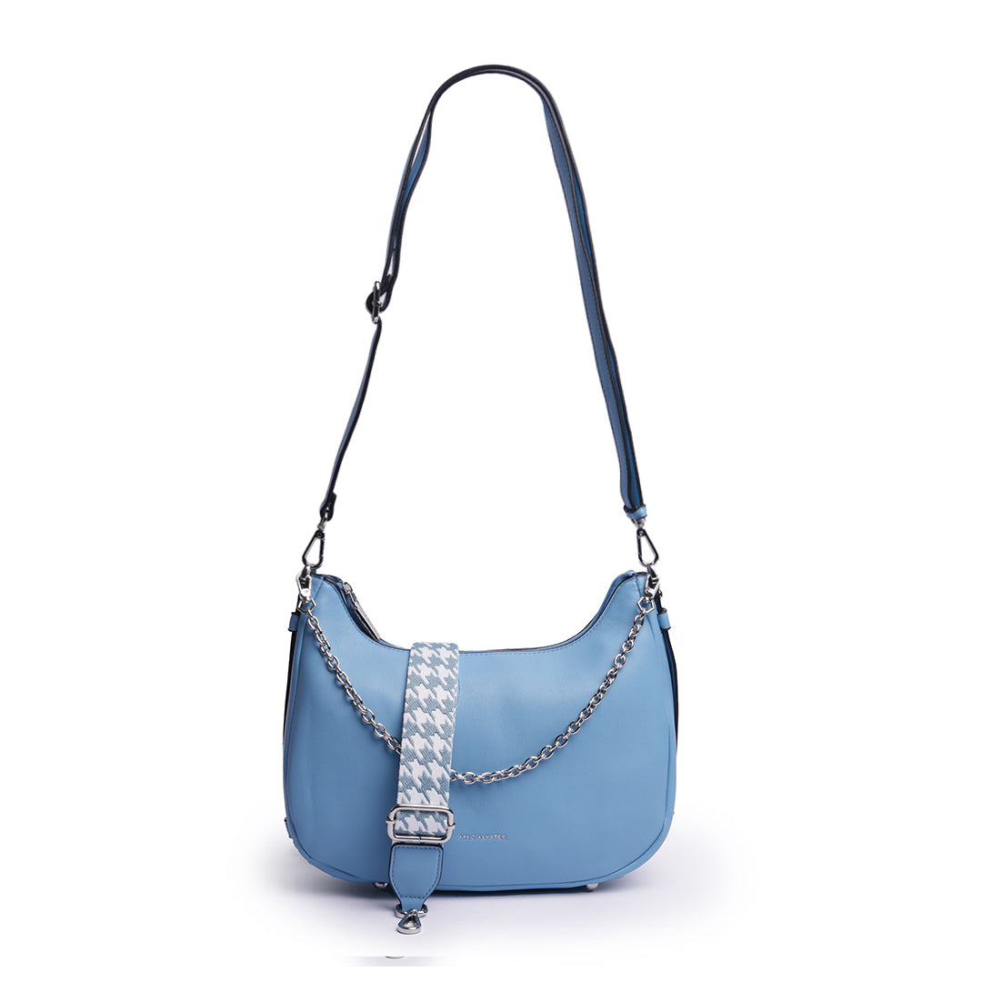 sac demi-lune MILAN en cuir synthétique BLEU de face