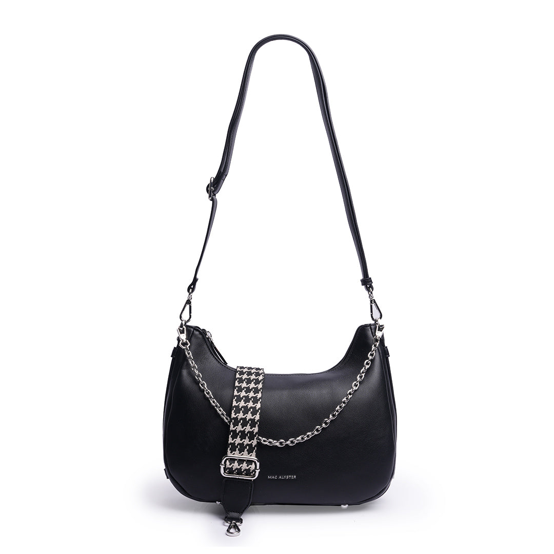 sac demi-lune MILAN en cuir synthétique NOIR de face