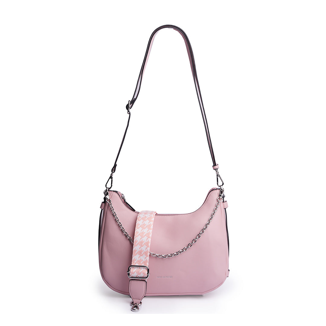 sac demi-lune MILAN en cuir synthétique ROSE de face