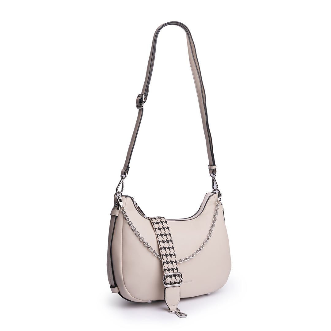 sac demi-lune MILAN en cuir synthétique BEIGE de trois-quarts