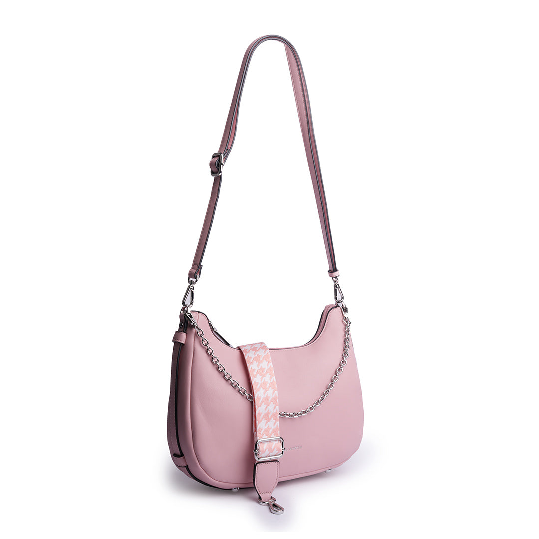 sac demi-lune MILAN en cuir synthétique ROSE de trois-quarts