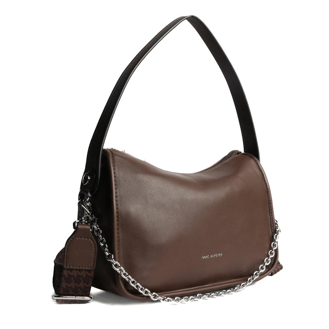 Sac bandoulière MILAN pour femme en cuir synthétique CHOCOLAT de trois-quarts