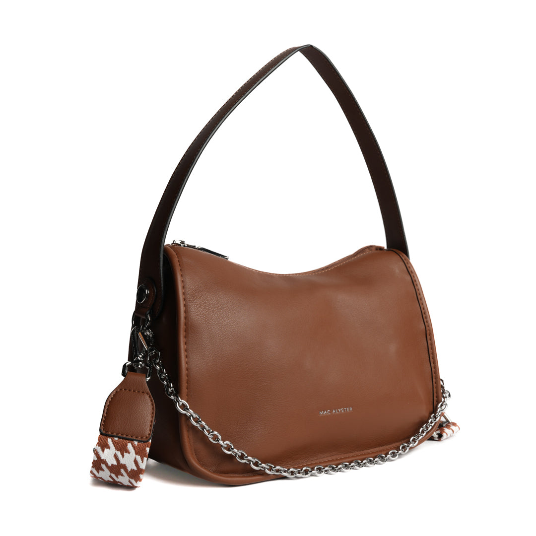 Sac bandoulière MILAN pour femme en cuir synthétique COGNAC de trois-quarts