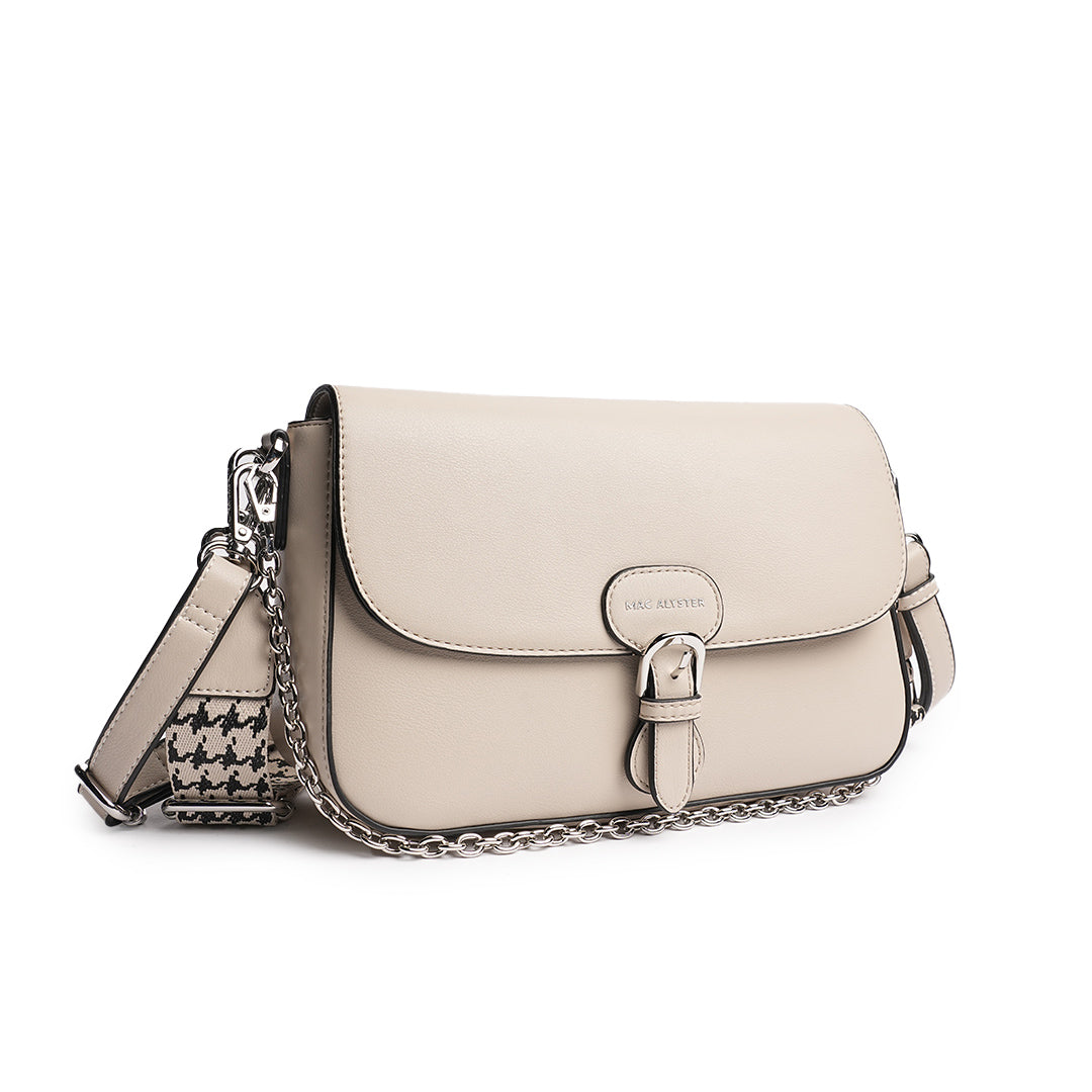 Sac rabat MILAN en matière synthétique BEIGE de trois-quarts