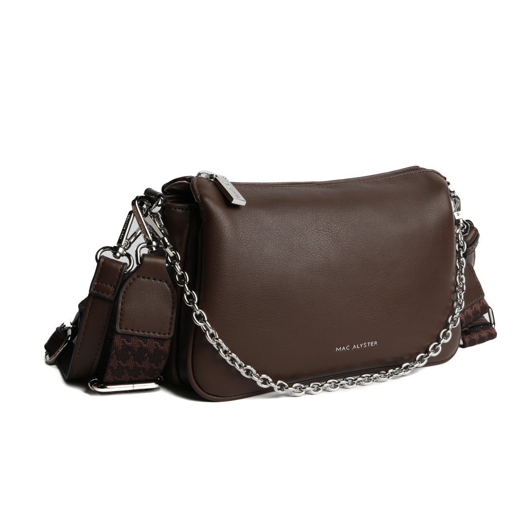 Sac sling MILAN en cuir synthétique CHOCOLAT de trois-quarts