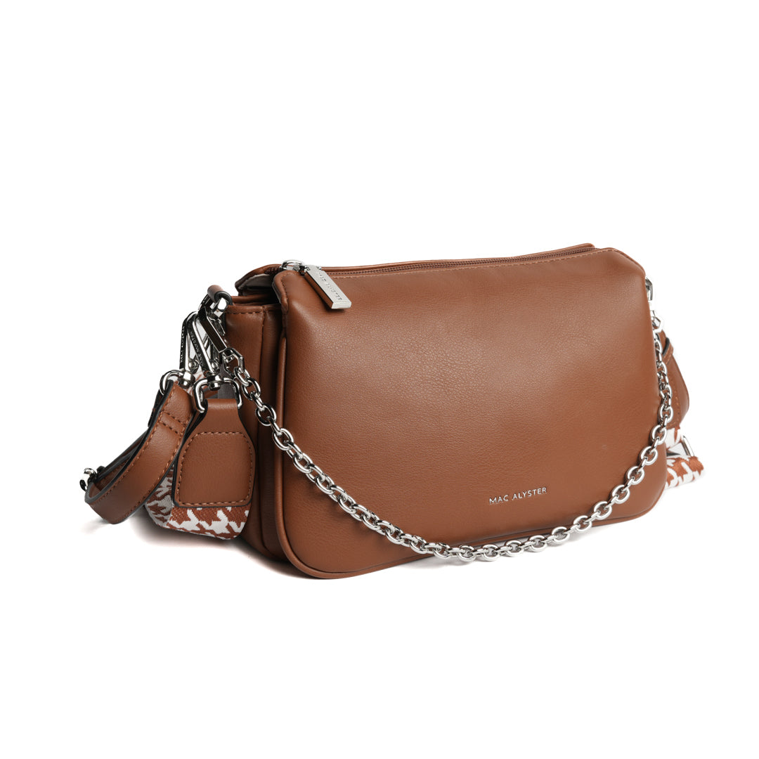 Sac sling MILAN en cuir synthétique COGNAC de trois-quarts