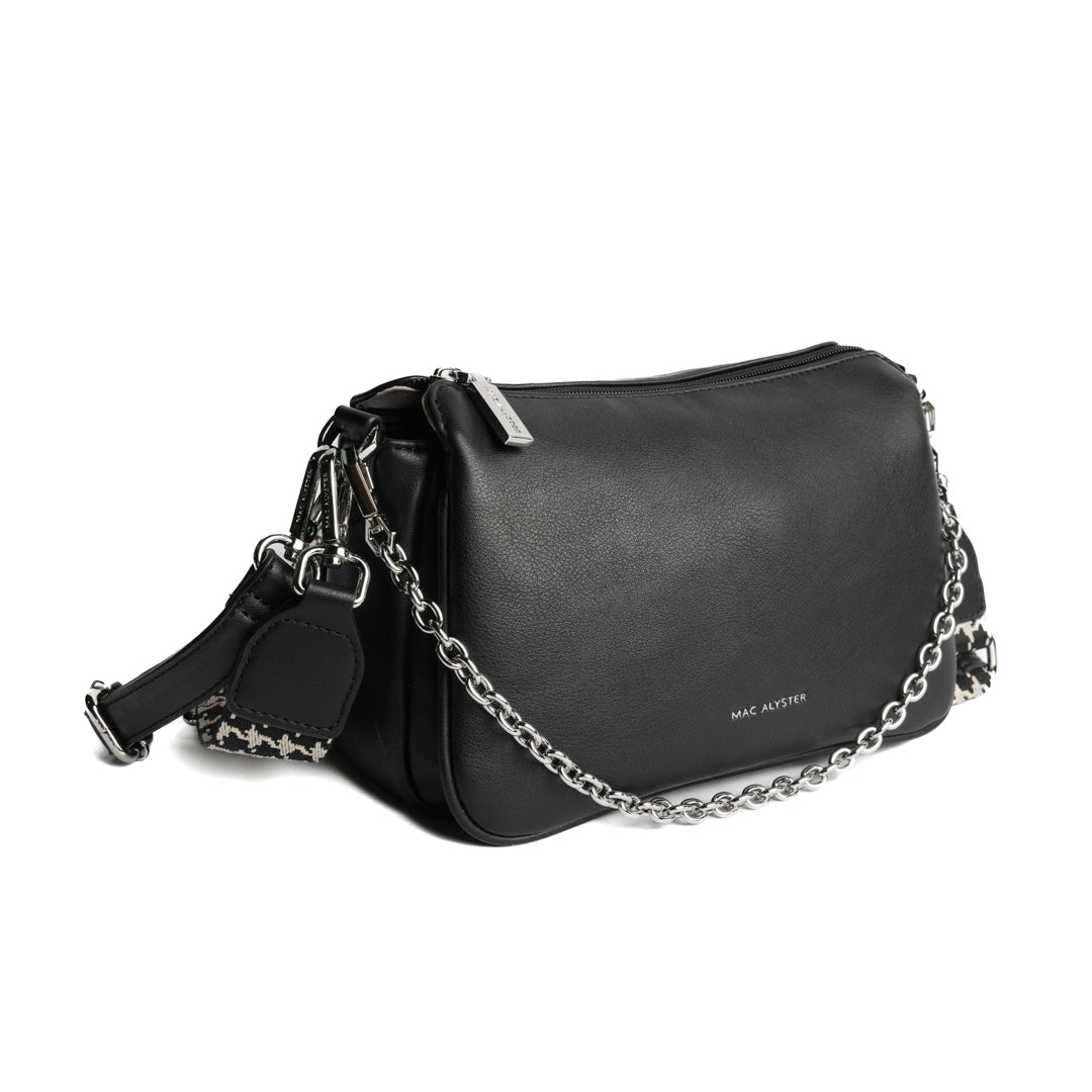 Sac sling MILAN en cuir synthétique NOIR de trois-quarts