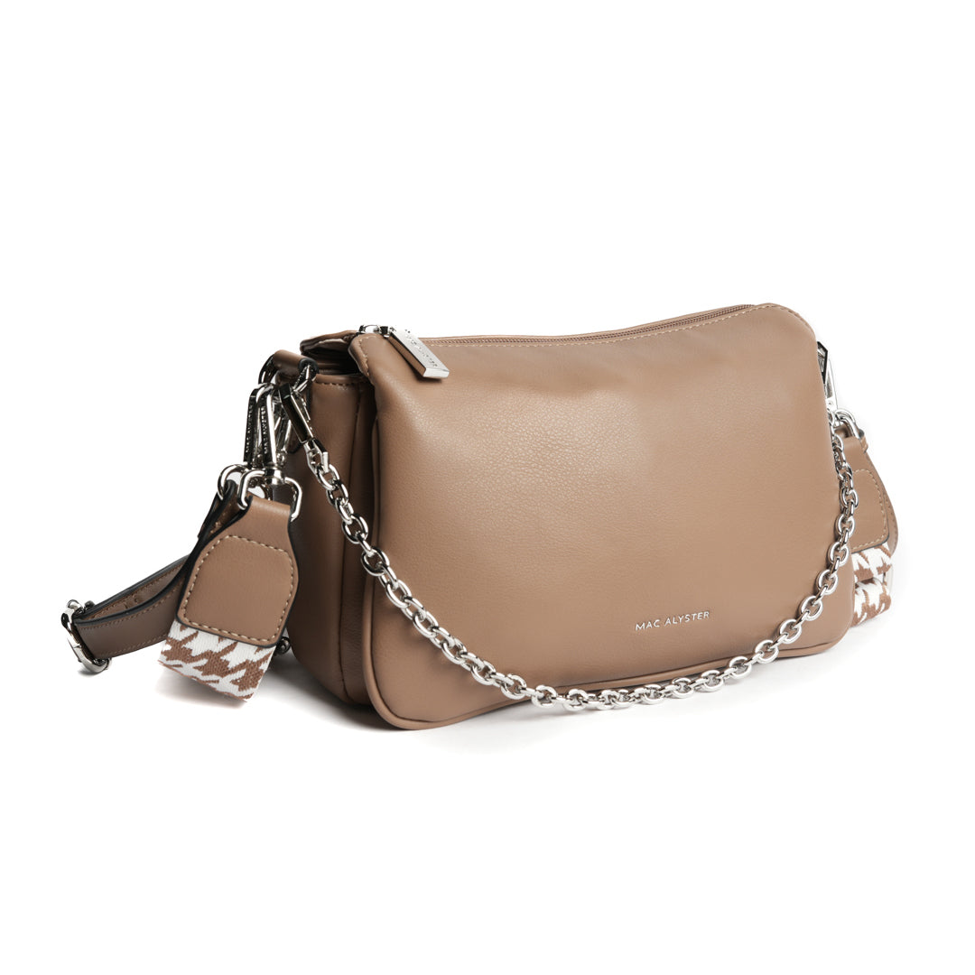 Sac sling MILAN en cuir synthétique TAUPE de trois-quarts