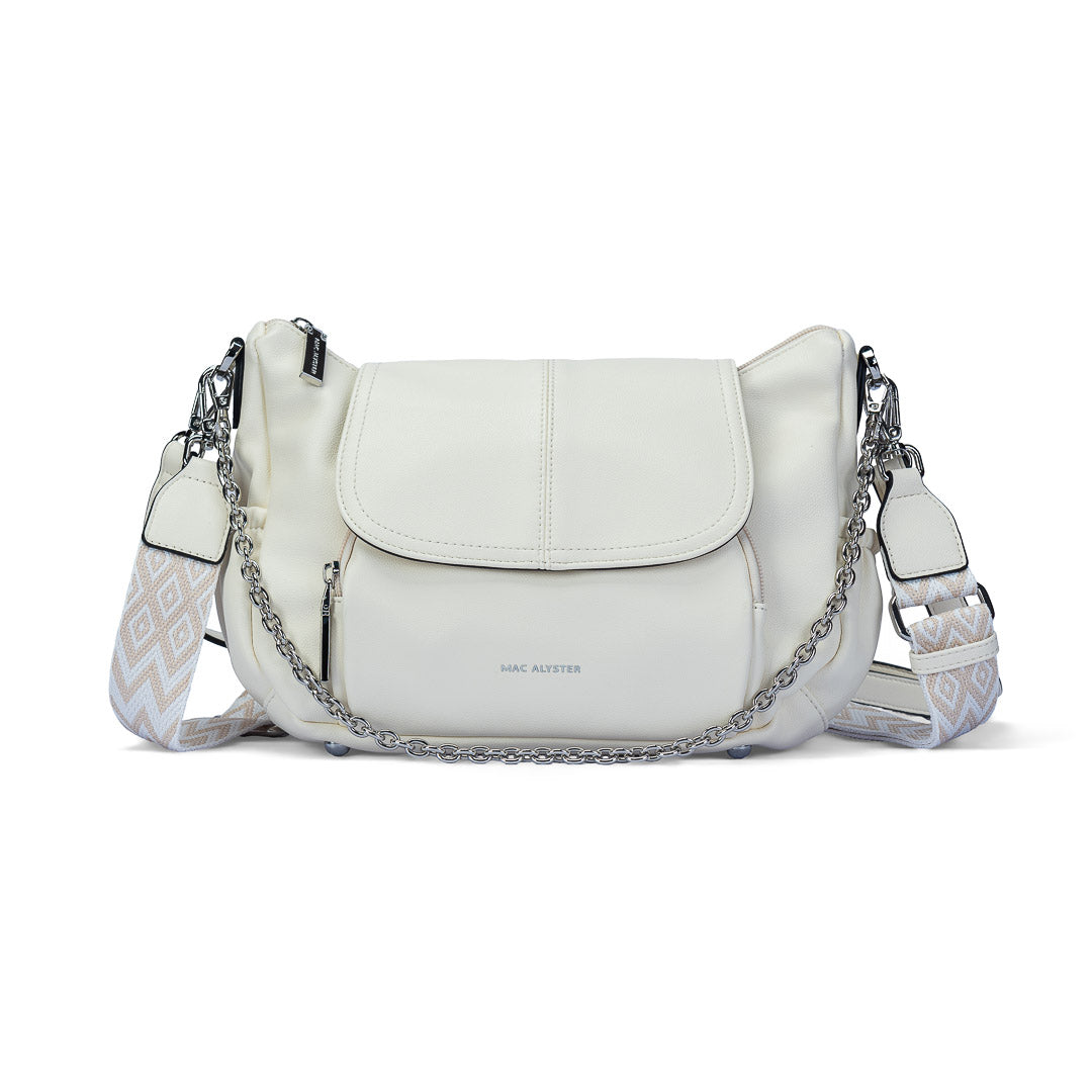 Sac bandoulière Milan Mac Alyster beige à rabat avec boucle dorée et bandoulière réglable