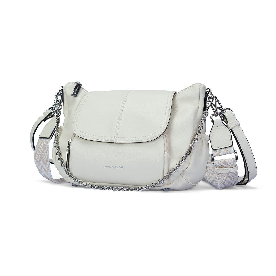 Sac bandoulière Milan Mac Alyster beige à rabat avec boucle dorée et bandoulière réglable
