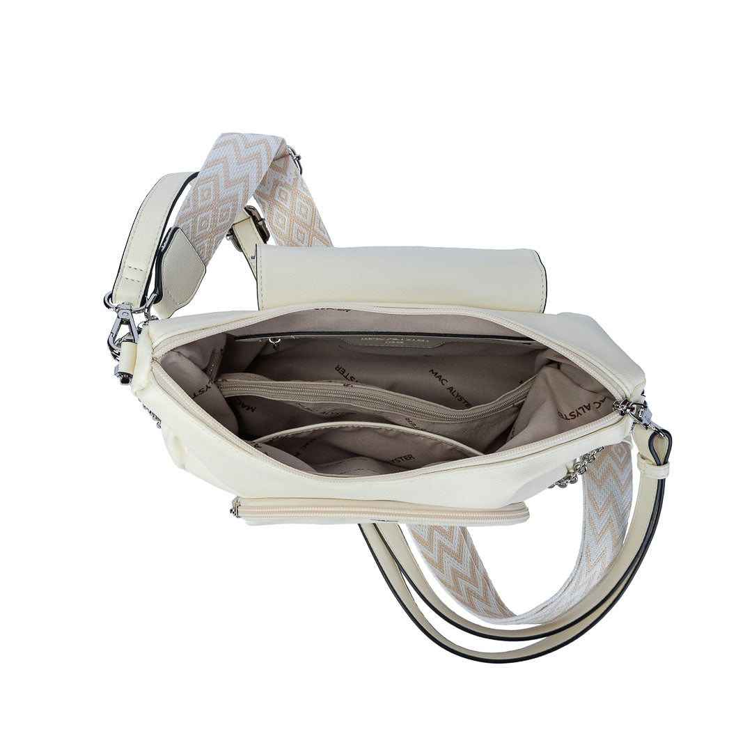 Sac bandoulière Milan Mac Alyster beige à rabat avec boucle dorée et bandoulière réglable
