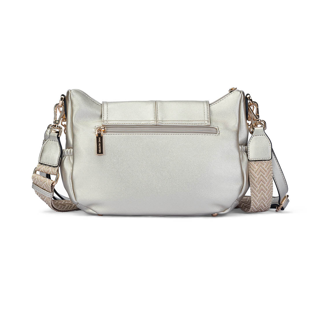 Sac bandoulière Milan Mac Alyster doré à rabat avec boucle dorée et bandoulière réglable
