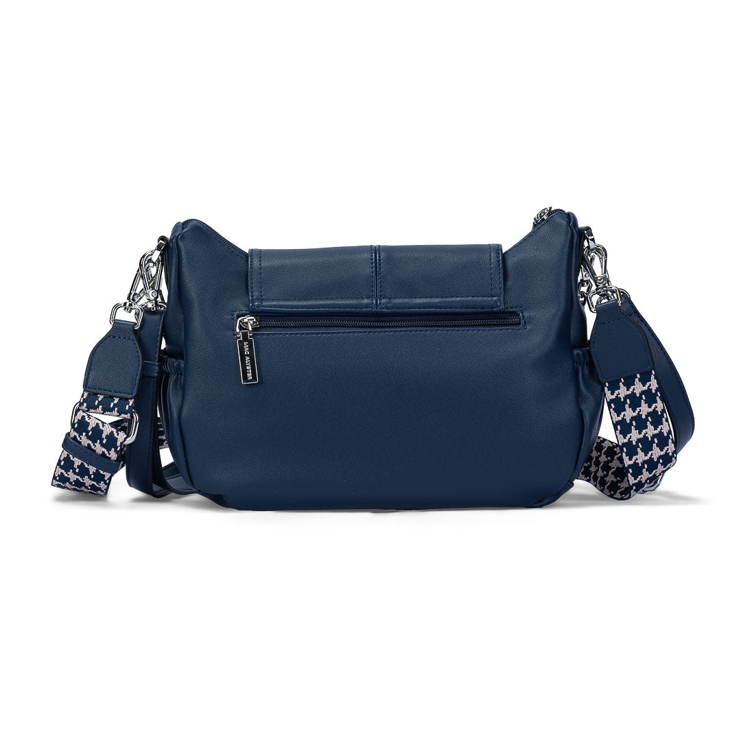 Sac bandoulière Milan Mac Alyster bleu à rabat avec boucle dorée et bandoulière réglable