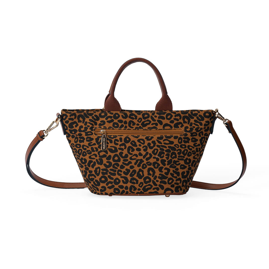 Sac porté main Miss Bohème Animal Mac Alyster imprimé animalier texturé et anses marron léopard