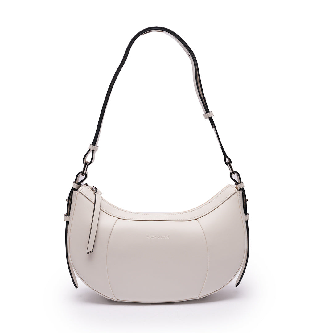 Sac demi-lune LOUNA en cuir ECRU de face