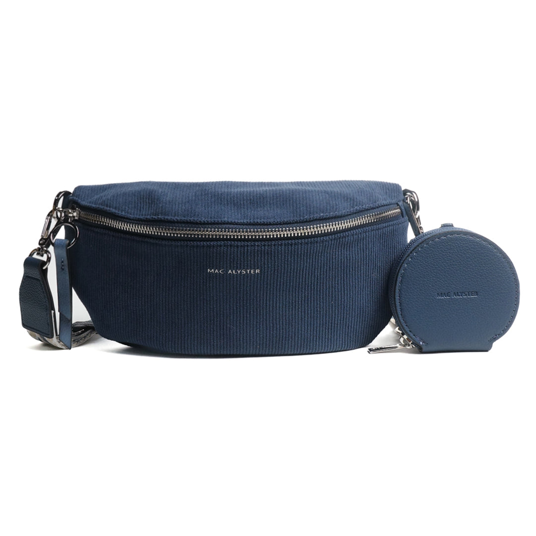 Sac banane VELOURS en cuir synthétique BLEU de face